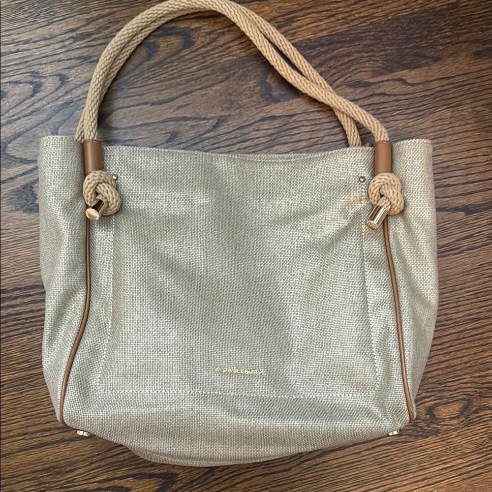 Michael Kors Shimmering Gold Tote with Tan Accents